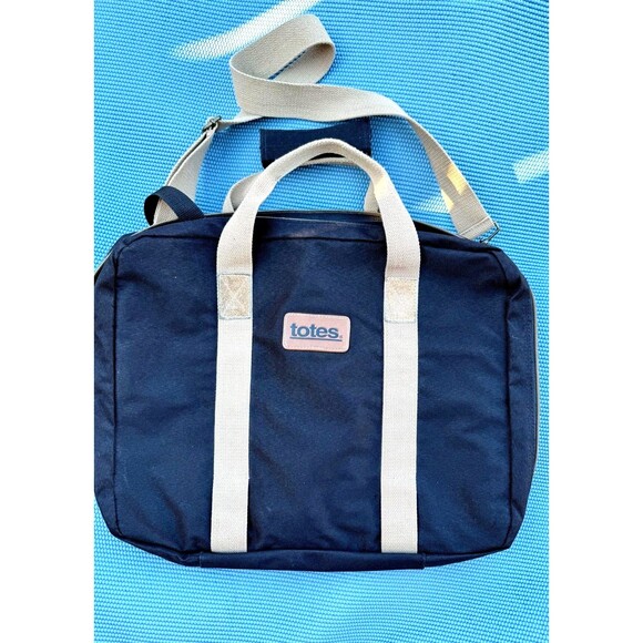 Vintage TOTES Canvas Messenger Bag  Black Travel Back Missing Laptop Cover - Picture 1 of 7